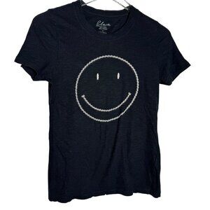 Elan womens size small happy face short sleeve t-shirt tee top black & white
